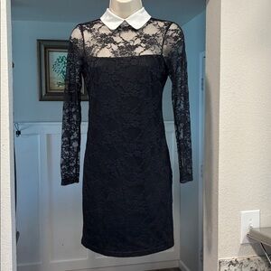 Black Lacey Short Collared Dress Costume Goth Dressy Wednesday Adam’s Family